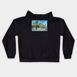 Melbourne City - Flinders Street painting Kids Hoodie